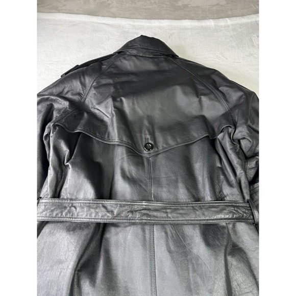WILDA Genuine Leather Belted Trench Coat Jacket Black Mens Size XL Sherpa Liner - Picture 10 of 14
